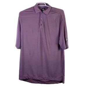 FootJoy Men,s Large Pink & Blue Striped Performance Golf Polo Shirt
